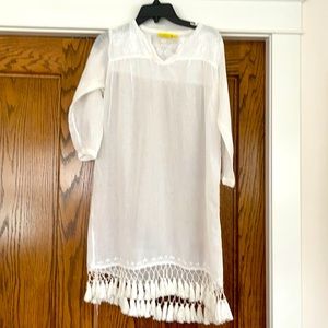 Adorable White Roller Rabbit swim cover up girls. Fringe detail at the bottom
